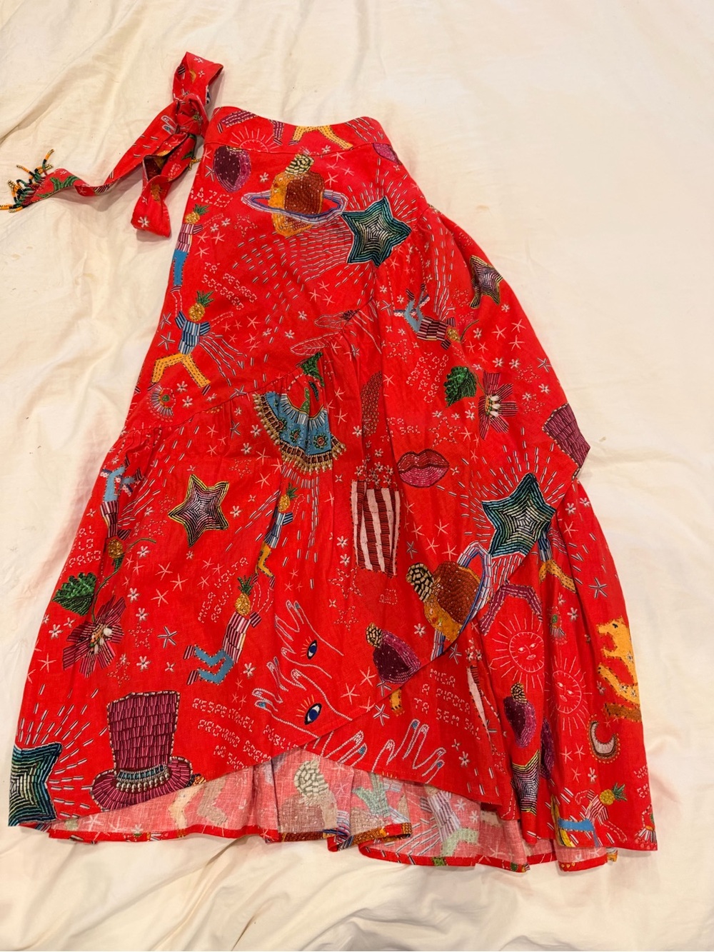 FARM Rio Red Whimsical Printed High-Low Wrap Skirt - Picture 2 of 4